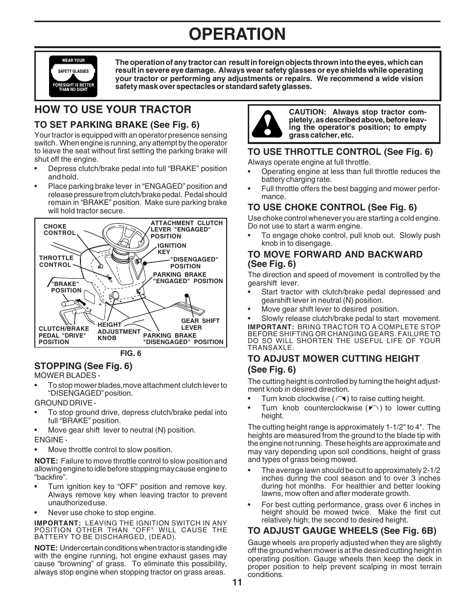 Operation, How to use your tractor | Poulan 180196 User Manual | Page 11 / 48