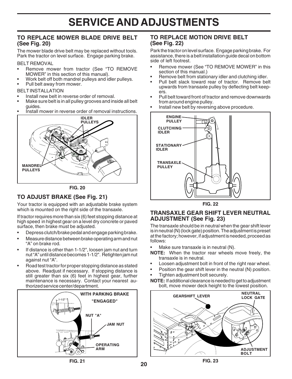 Service and adjustments | Poulan 180196 User Manual | Page 20 / 48