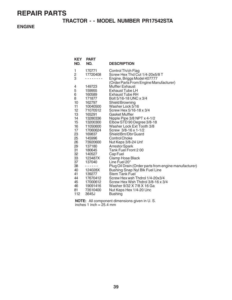 Repair parts | Poulan 180196 User Manual | Page 39 / 48