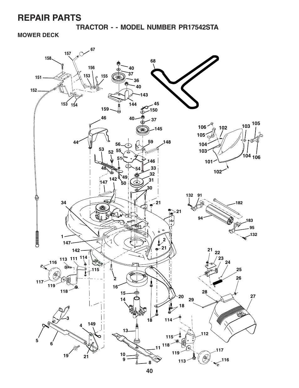 Repair parts, Mower deck | Poulan 180196 User Manual | Page 40 / 48
