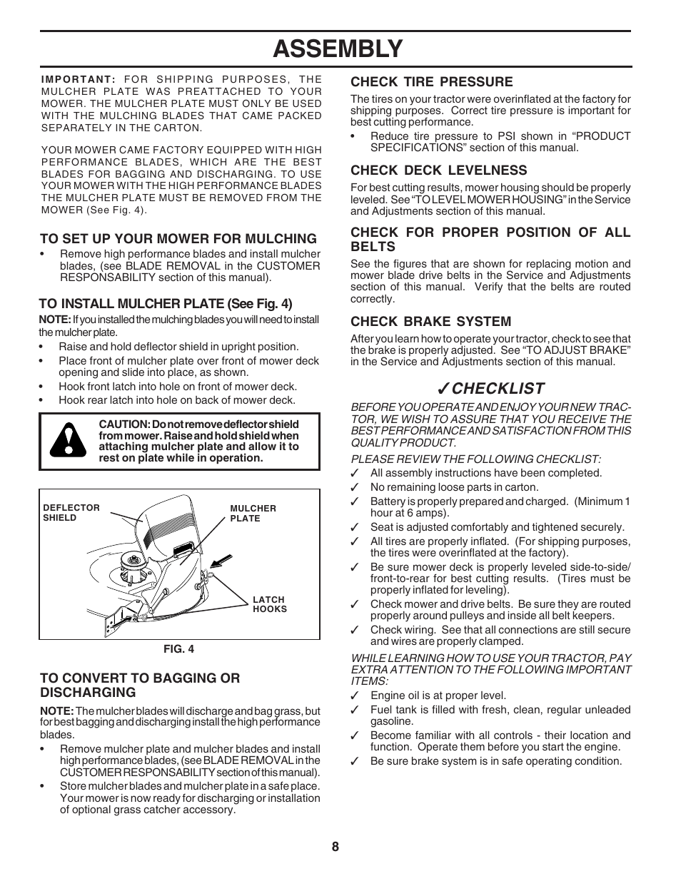 Assembly, Checklist | Poulan 180196 User Manual | Page 8 / 48