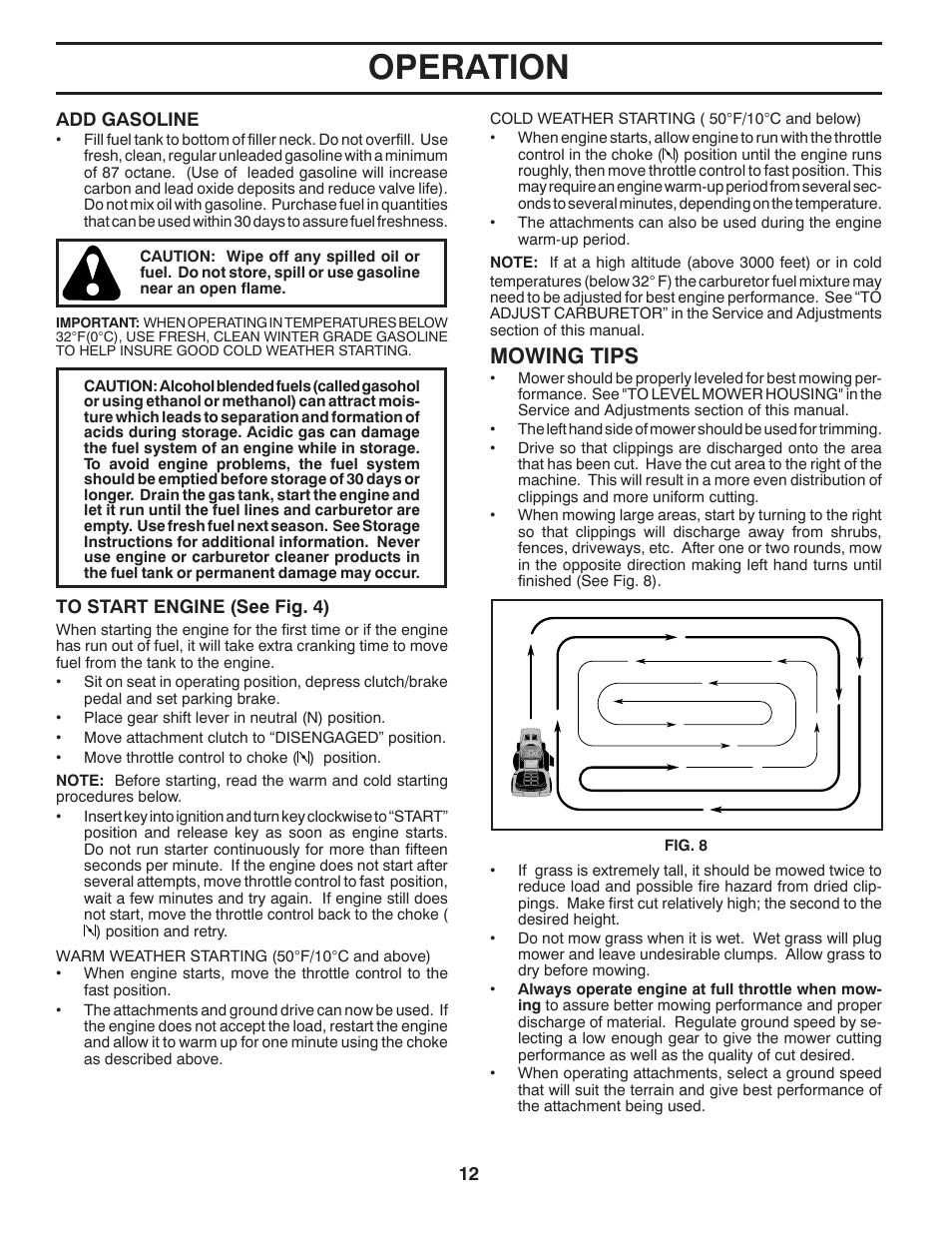 Operation, Mowing tips | Poulan XT 96016002200 User Manual | Page 12 / 26