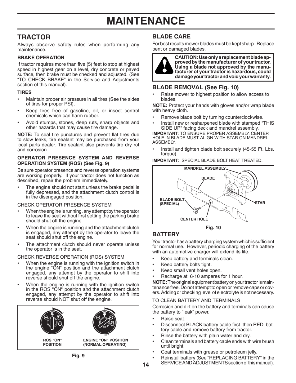 Maintenance, Tractor | Poulan XT 96016002200 User Manual | Page 14 / 26