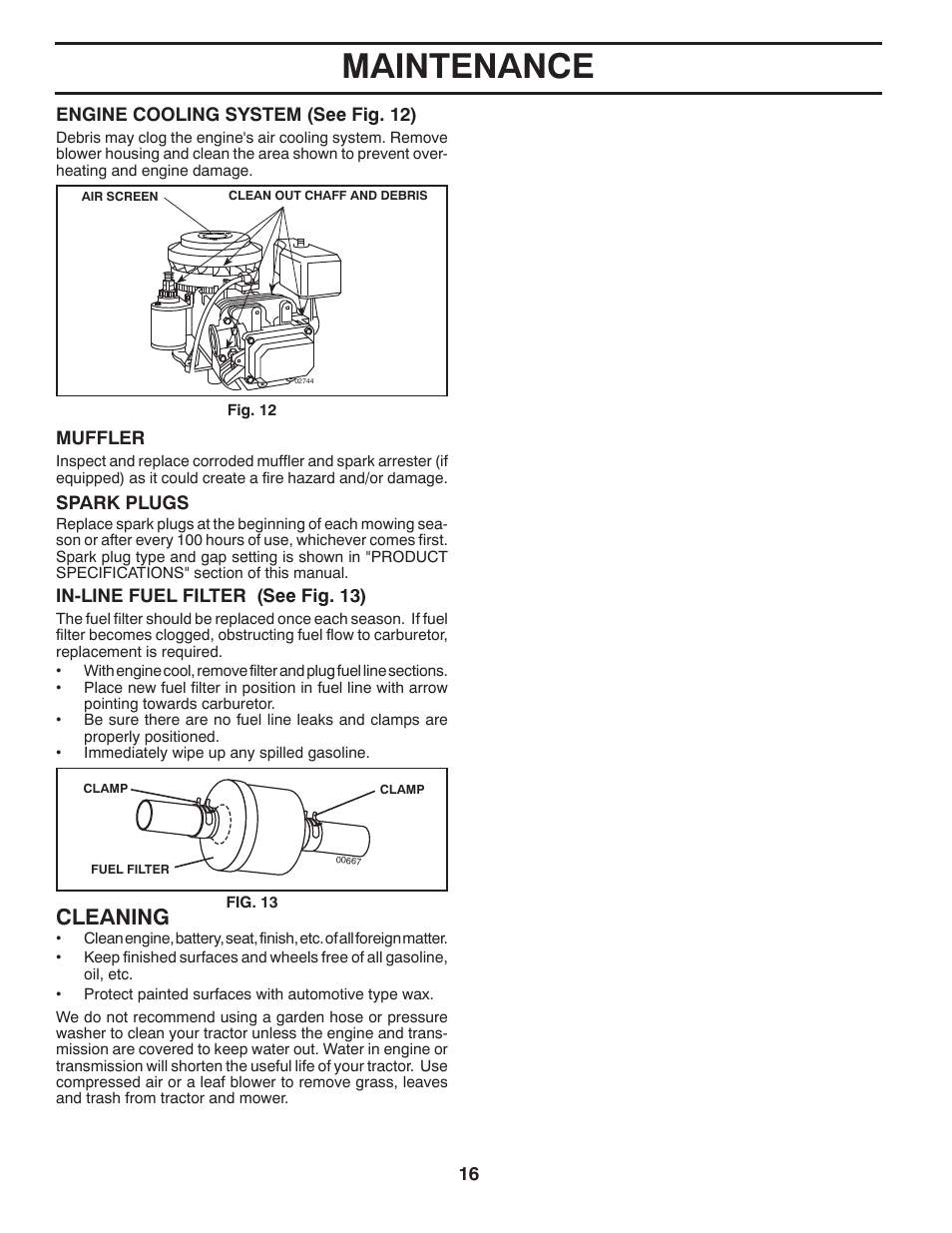 Maintenance, Cleaning | Poulan XT 96016002200 User Manual | Page 16 / 26