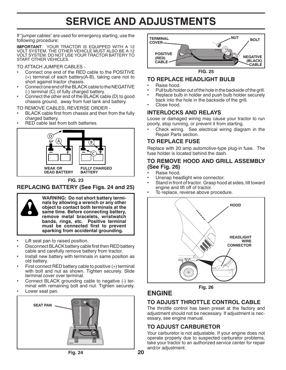 Service and adjustments, Engine | Poulan XT 96016002200 User Manual | Page 20 / 26