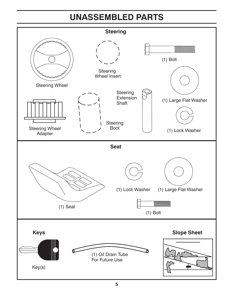 Unassembled parts | Poulan XT 96016002200 User Manual | Page 5 / 26