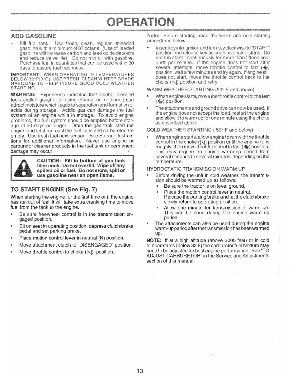 To start engine (see fig. 7) | Poulan 160462 User Manual | Page 13 / 50