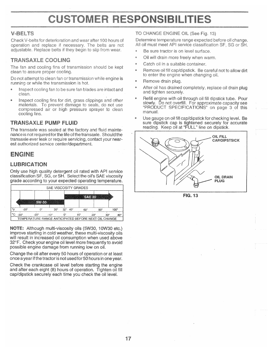 V-belt, Tran;:/i>xr pumt fluili, Engine | Lubrication, Tran;:/i>xr pum, Fluili, Traisaxle cooling | Poulan 160462 User Manual | Page 17 / 50