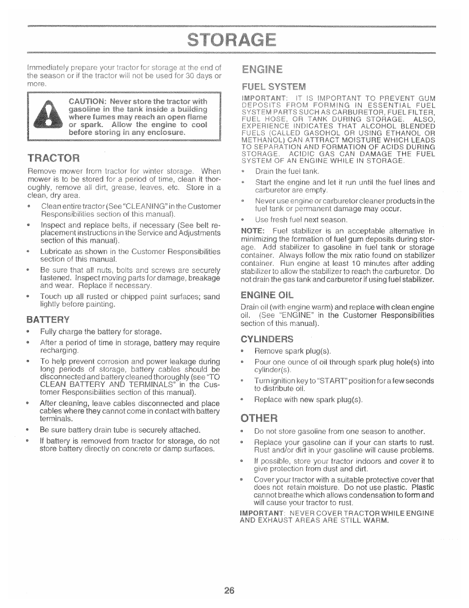 Tractor, И h i. l íopt f. ..¡'i. p, Cyi g | Other, K |)l, One 01, M ryi.ili, Battery, Engine oil | Poulan 160462 User Manual | Page 26 / 50