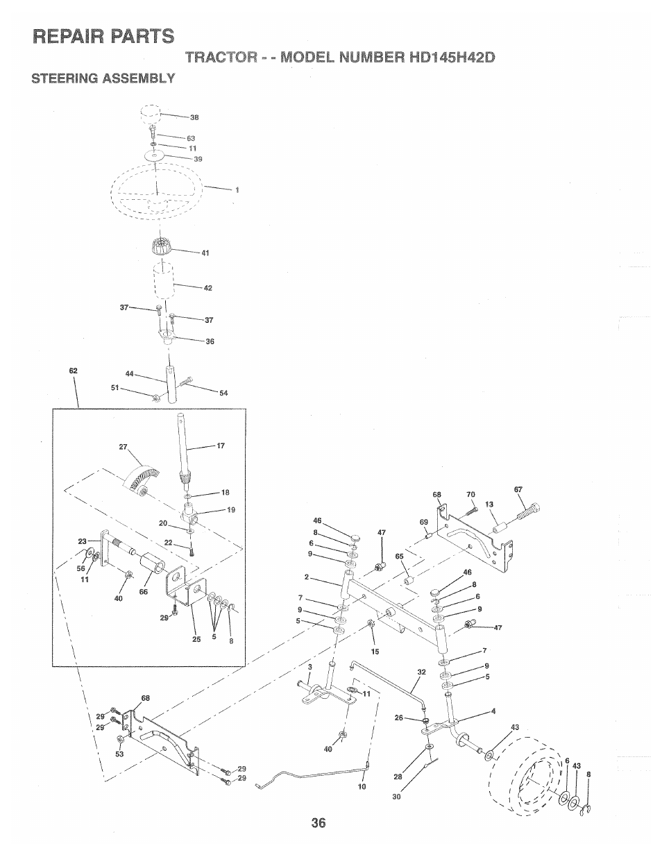 Steering assembly, Repair parts | Poulan 160462 User Manual | Page 36 / 50