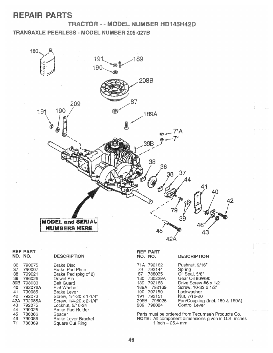 Repair part, 75fatvck 77)d7l a fp i^5h42d, 42a 43 | Poulan 160462 User Manual | Page 44 / 50