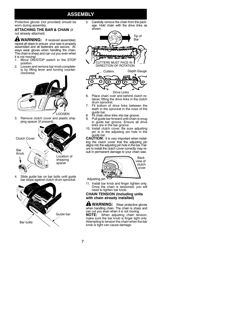 Assembly, Warning | Poulan PP3516AVX User Manual | Page 7 / 20