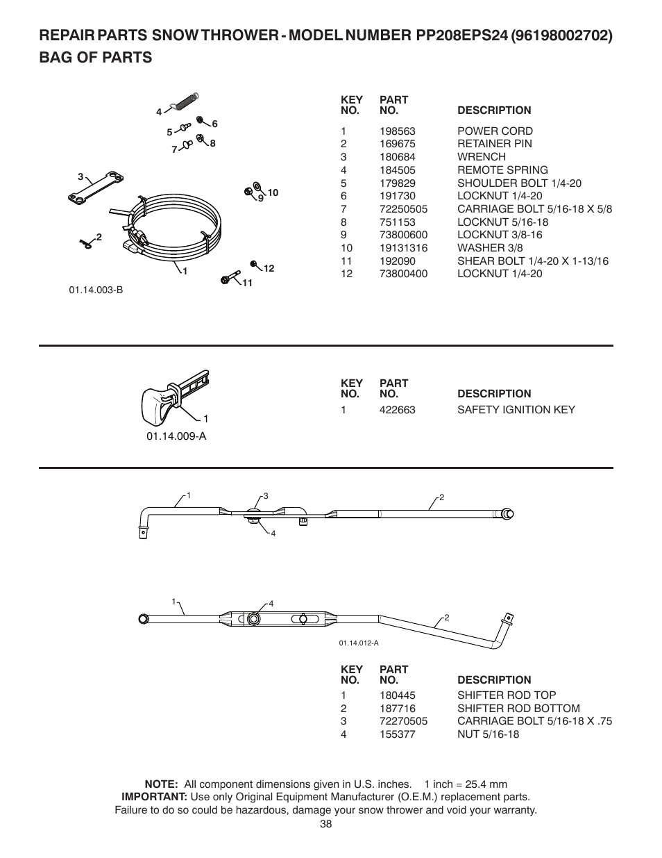 Bag of parts | Poulan 435999 User Manual | Page 38 / 40