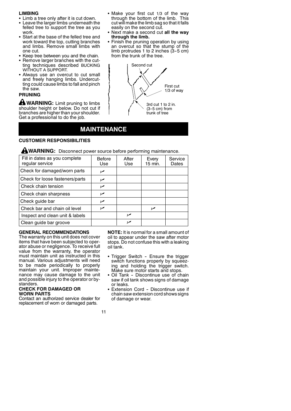 Maintenance | Poulan 115259826 User Manual | Page 11 / 17