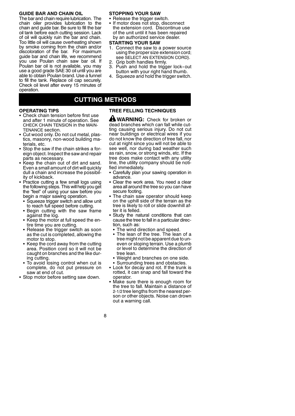 Cutting methods | Poulan 115259826 User Manual | Page 8 / 17