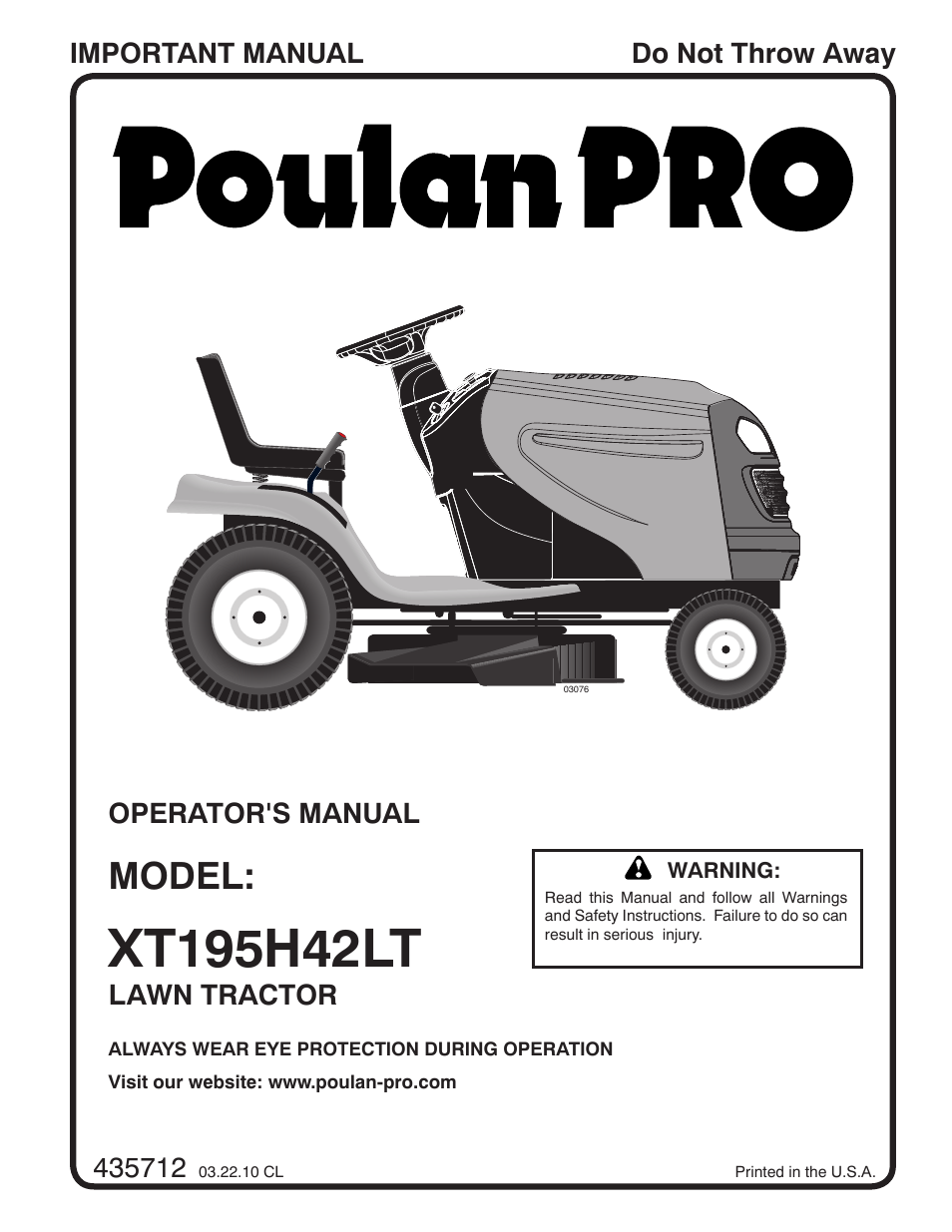 Poulan XT195H42LT User Manual | 28 pages