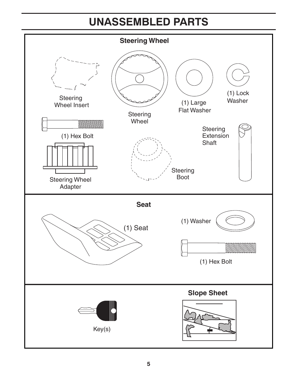Unassembled parts | Poulan XT195H42LT User Manual | Page 5 / 28