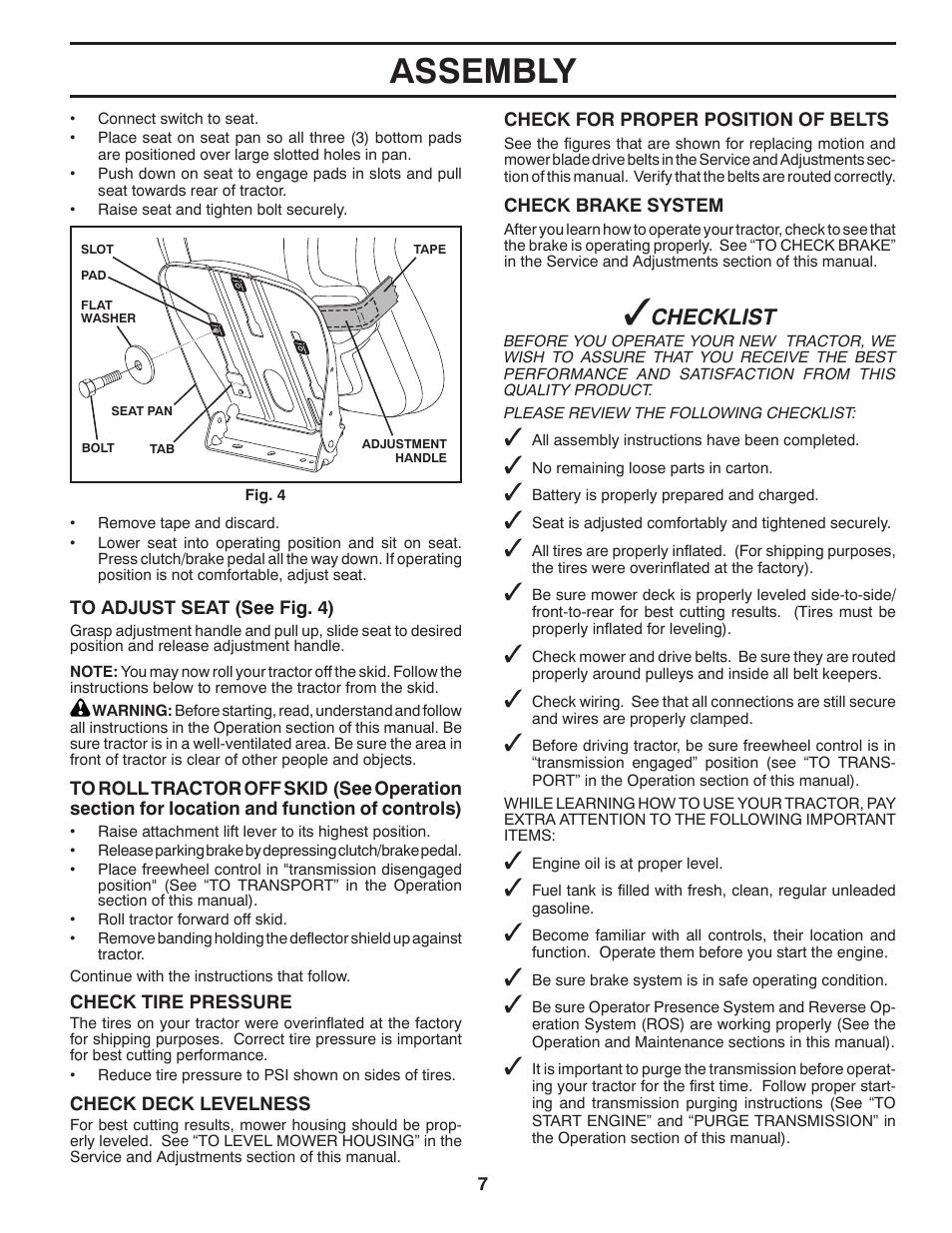 Assembly, Checklist | Poulan XT195H42LT User Manual | Page 7 / 28