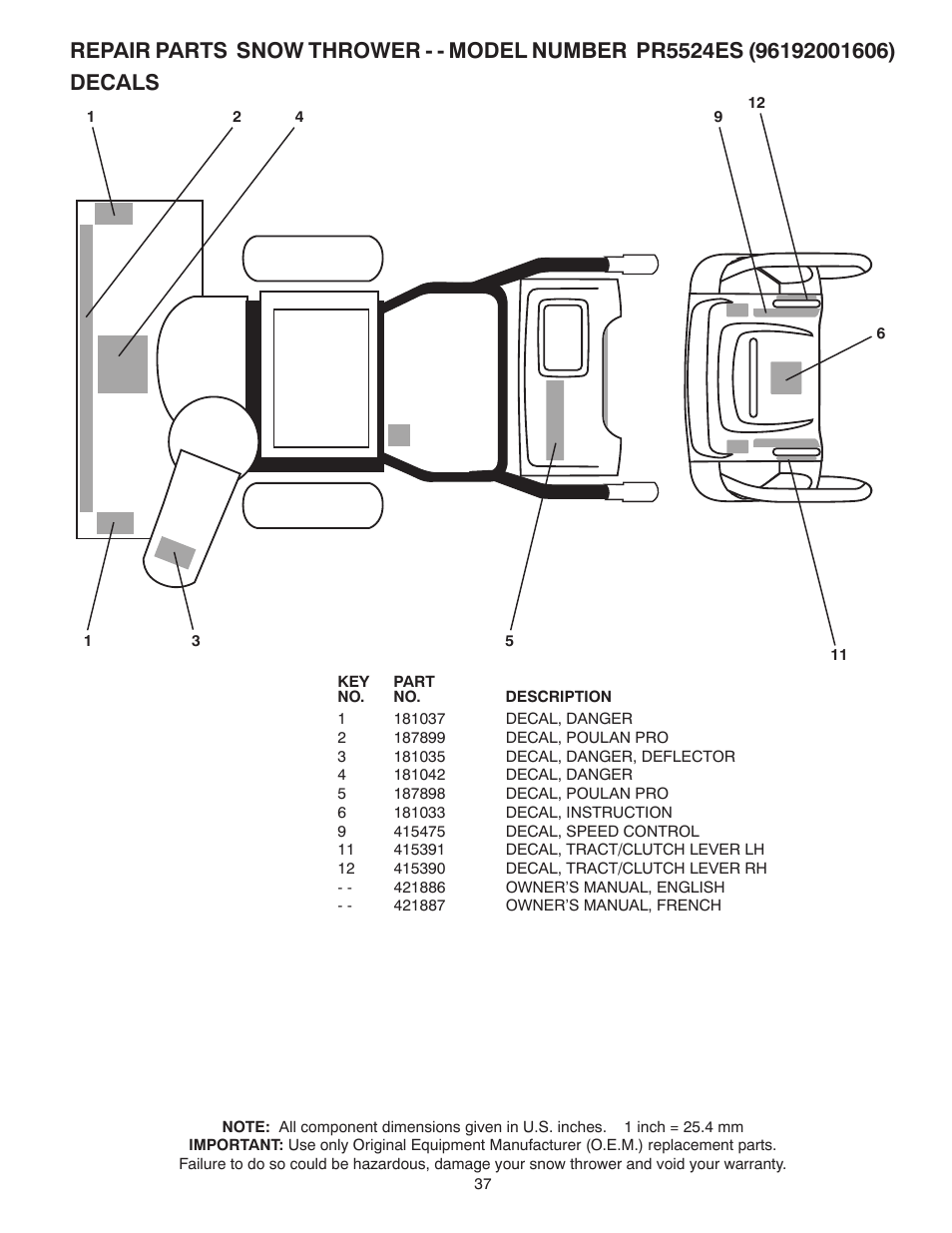 Poulan 421886 User Manual | Page 37 / 40