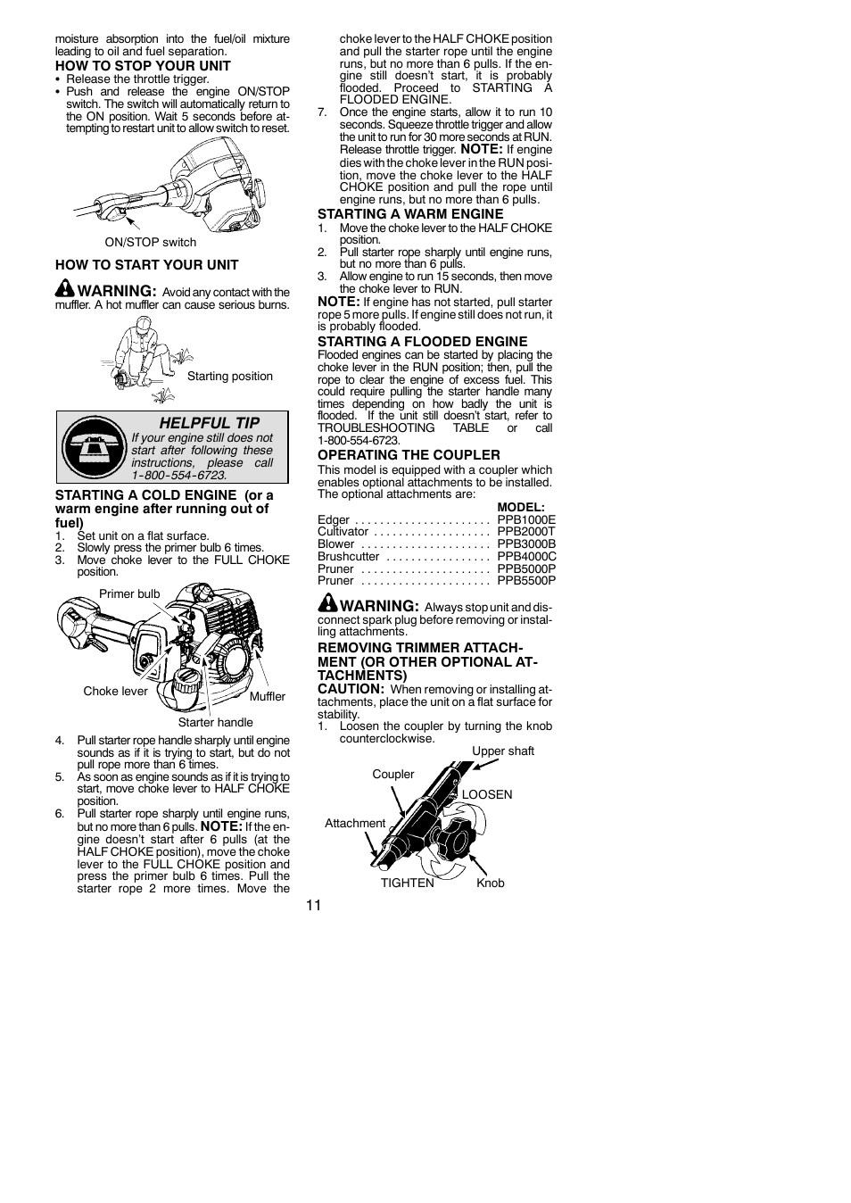 Warning, Helpful tip | Poulan PPB330 User Manual | Page 11 / 19