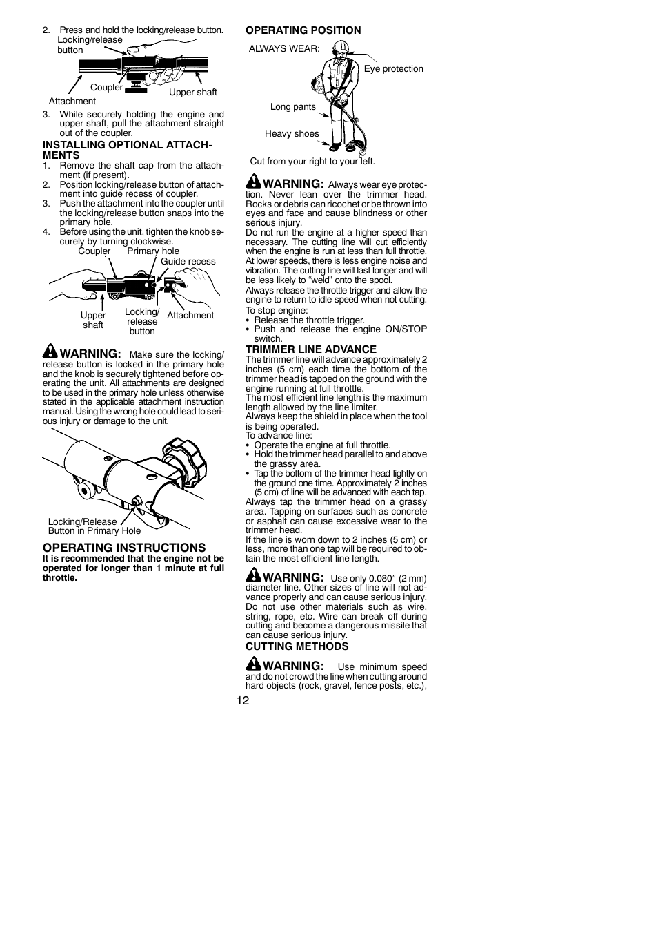 Warning, Operating instructions | Poulan PPB330 User Manual | Page 12 / 19