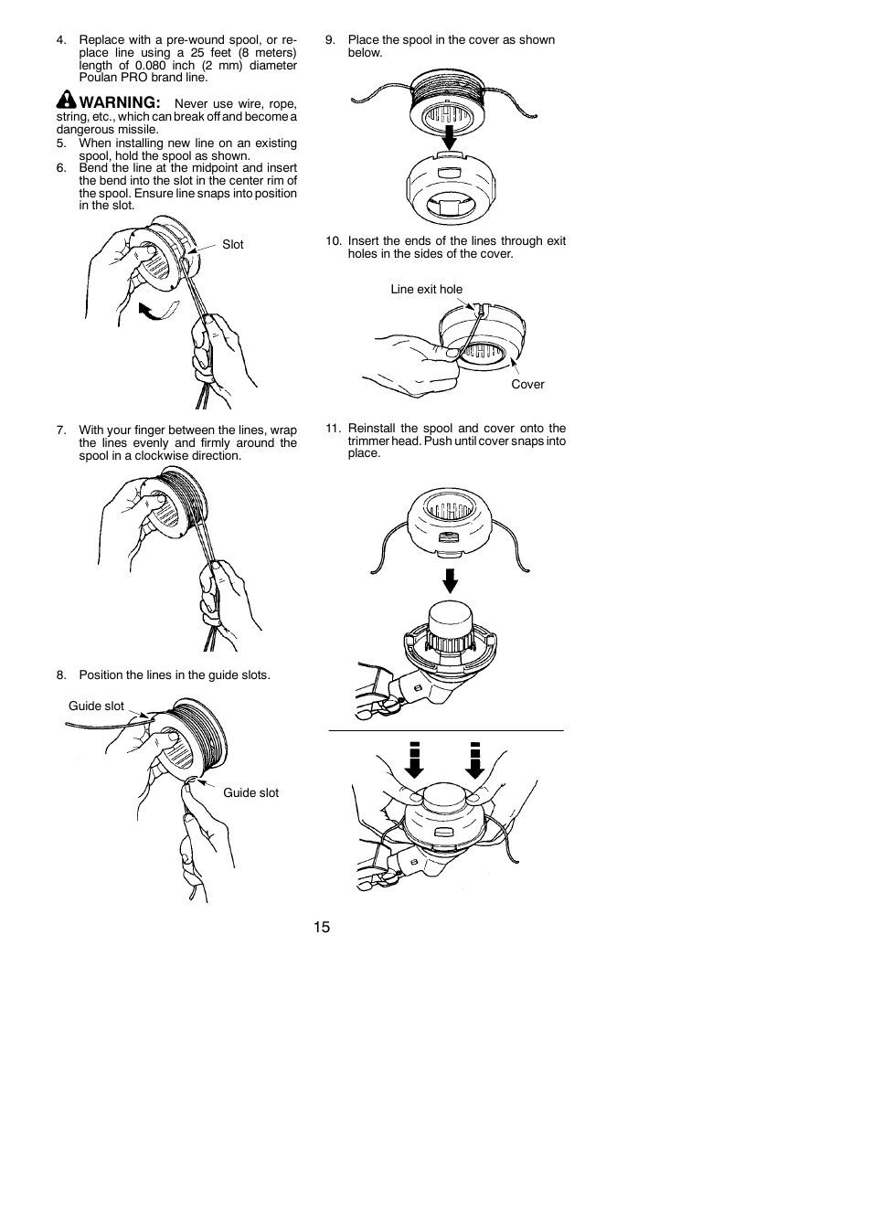 Warning | Poulan PPB330 User Manual | Page 15 / 19