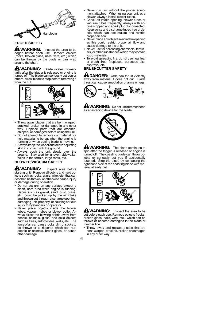 Warning, Danger | Poulan PPB330 User Manual | Page 6 / 19