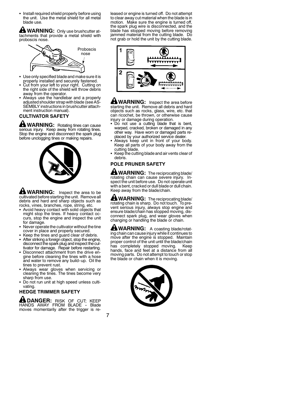 Warning, Danger | Poulan PPB330 User Manual | Page 7 / 19