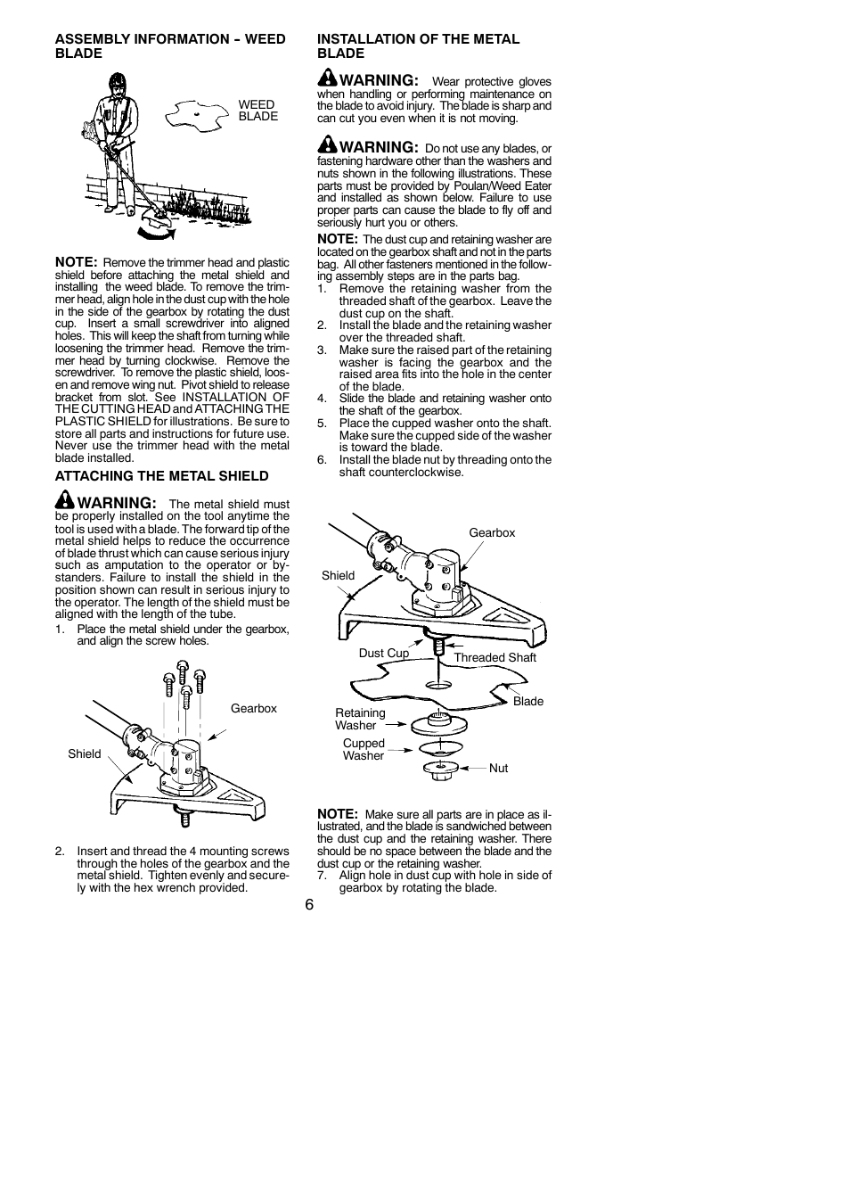 Warning | Poulan BC2500 LE User Manual | Page 6 / 15