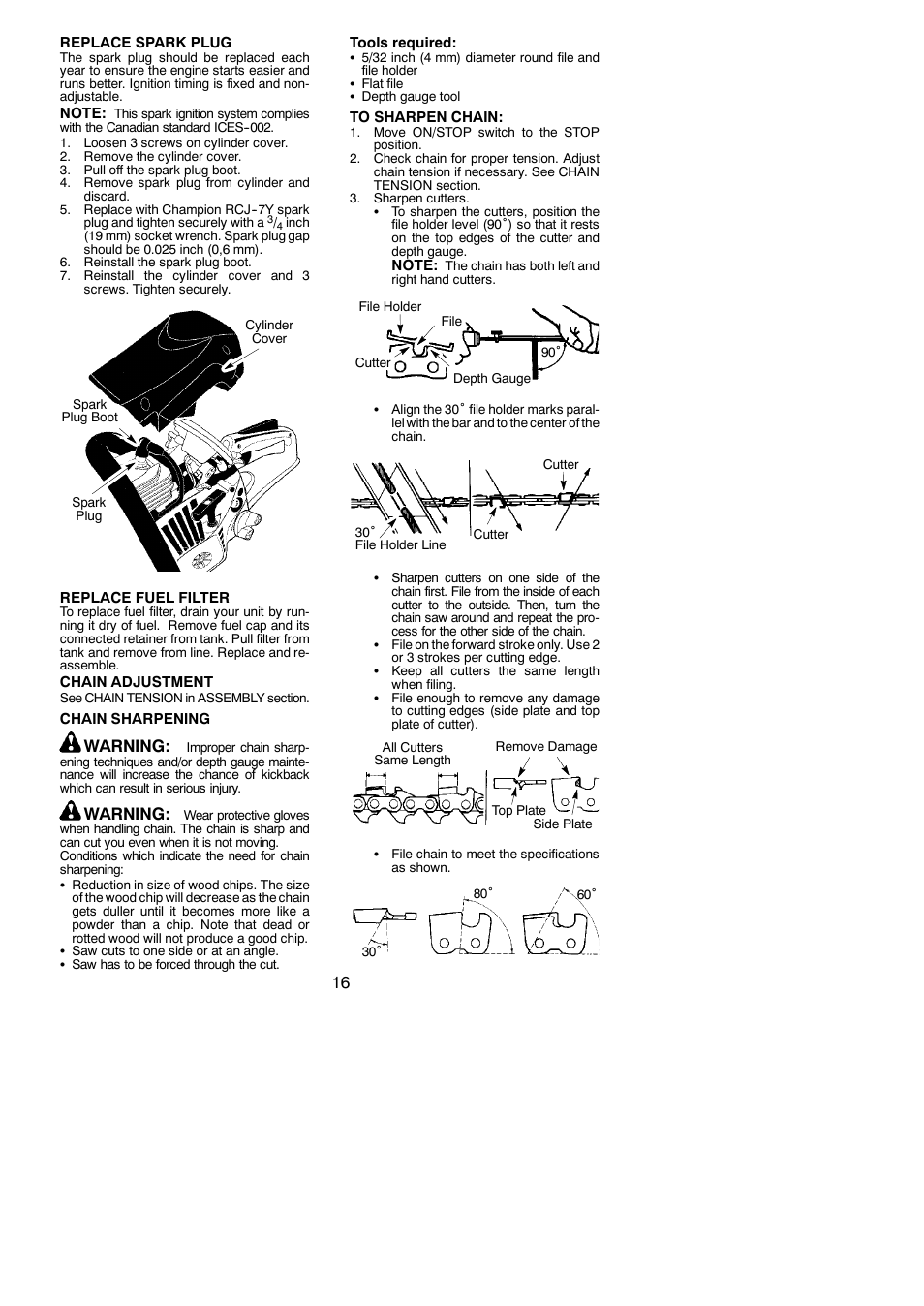 Warning | Poulan Pro PP3816AV User Manual | Page 16 / 20