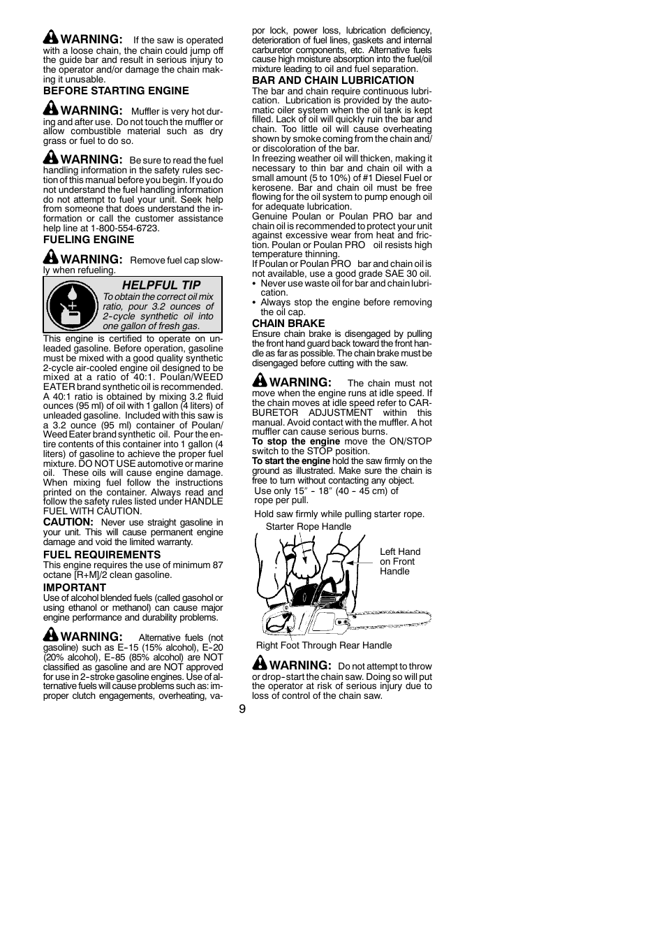 9warning, Warning, Helpful tip | Poulan Pro PP3816AV User Manual | Page 9 / 20