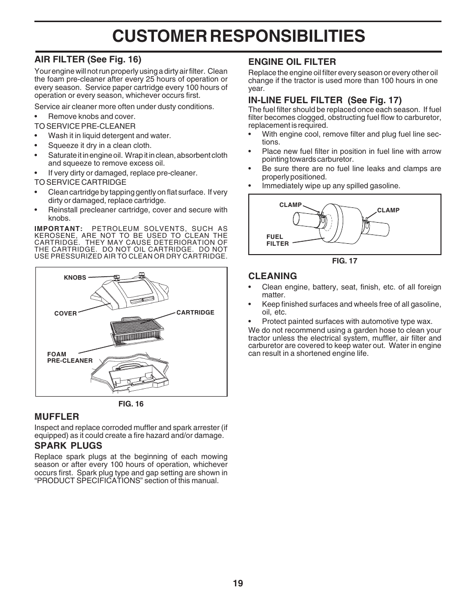 Customer responsibilities | Poulan 183284 User Manual | Page 19 / 48
