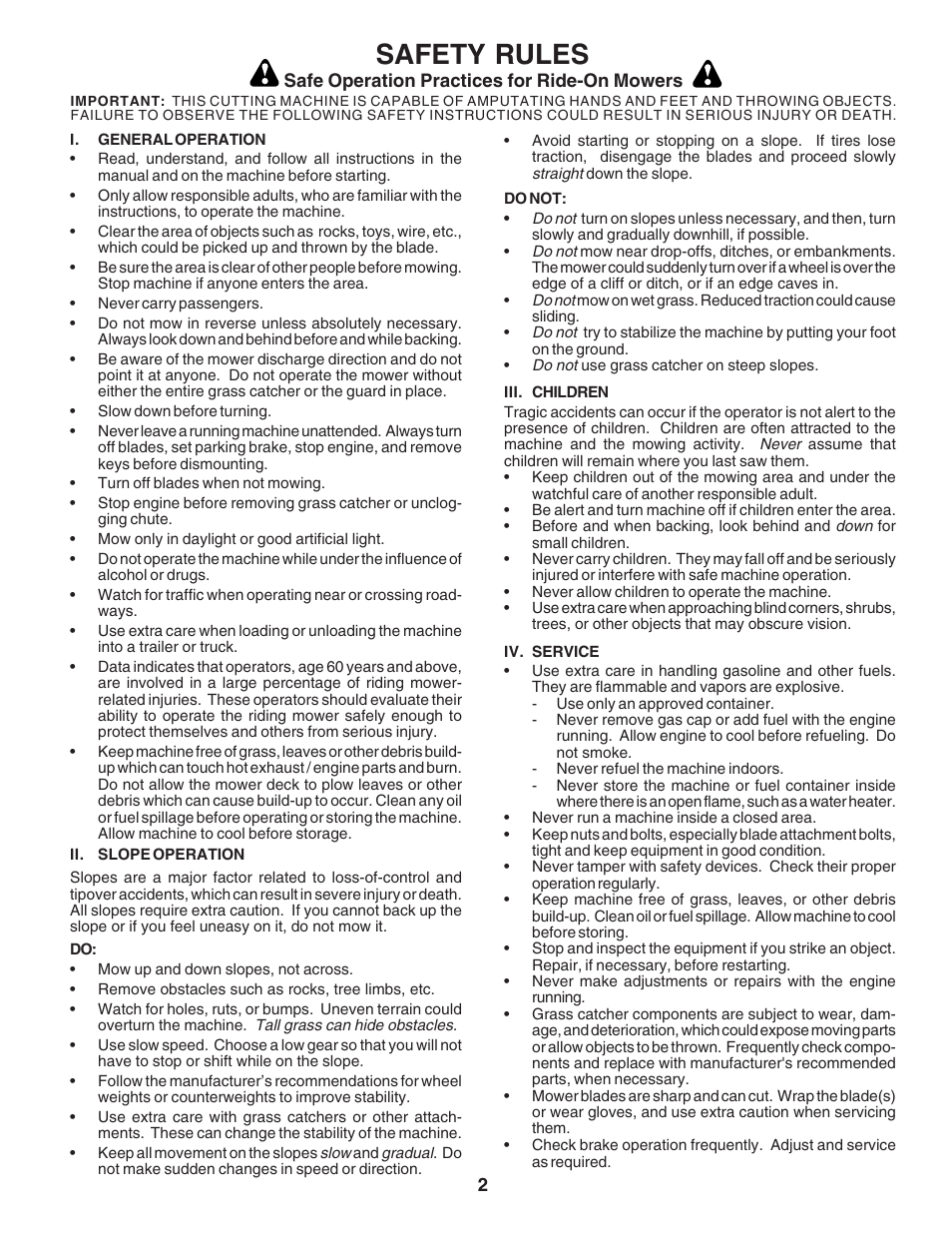 Safety rules | Poulan 183284 User Manual | Page 2 / 48