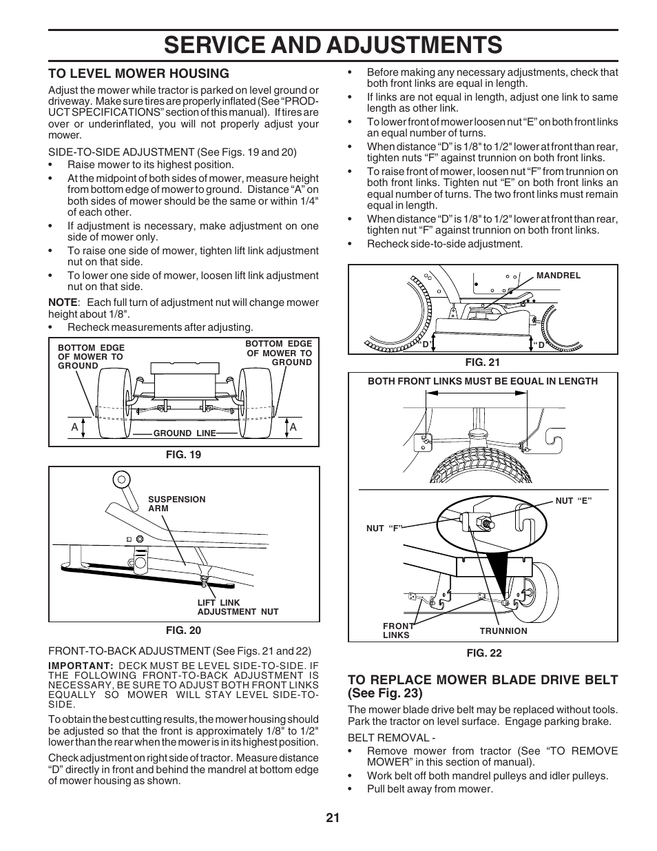 Service and adjustments | Poulan 183284 User Manual | Page 21 / 48