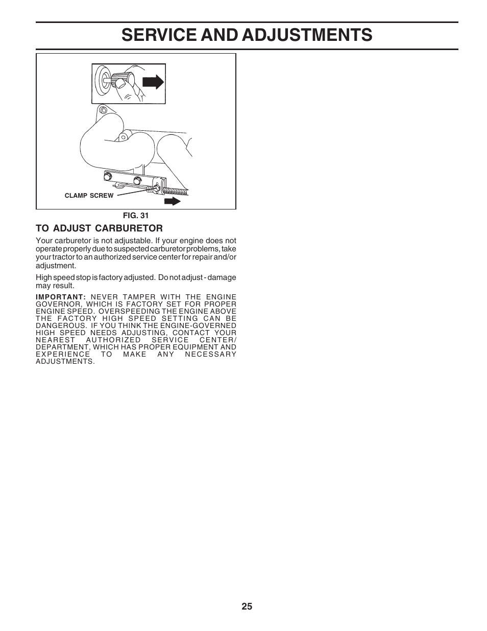Service and adjustments | Poulan 183284 User Manual | Page 25 / 48