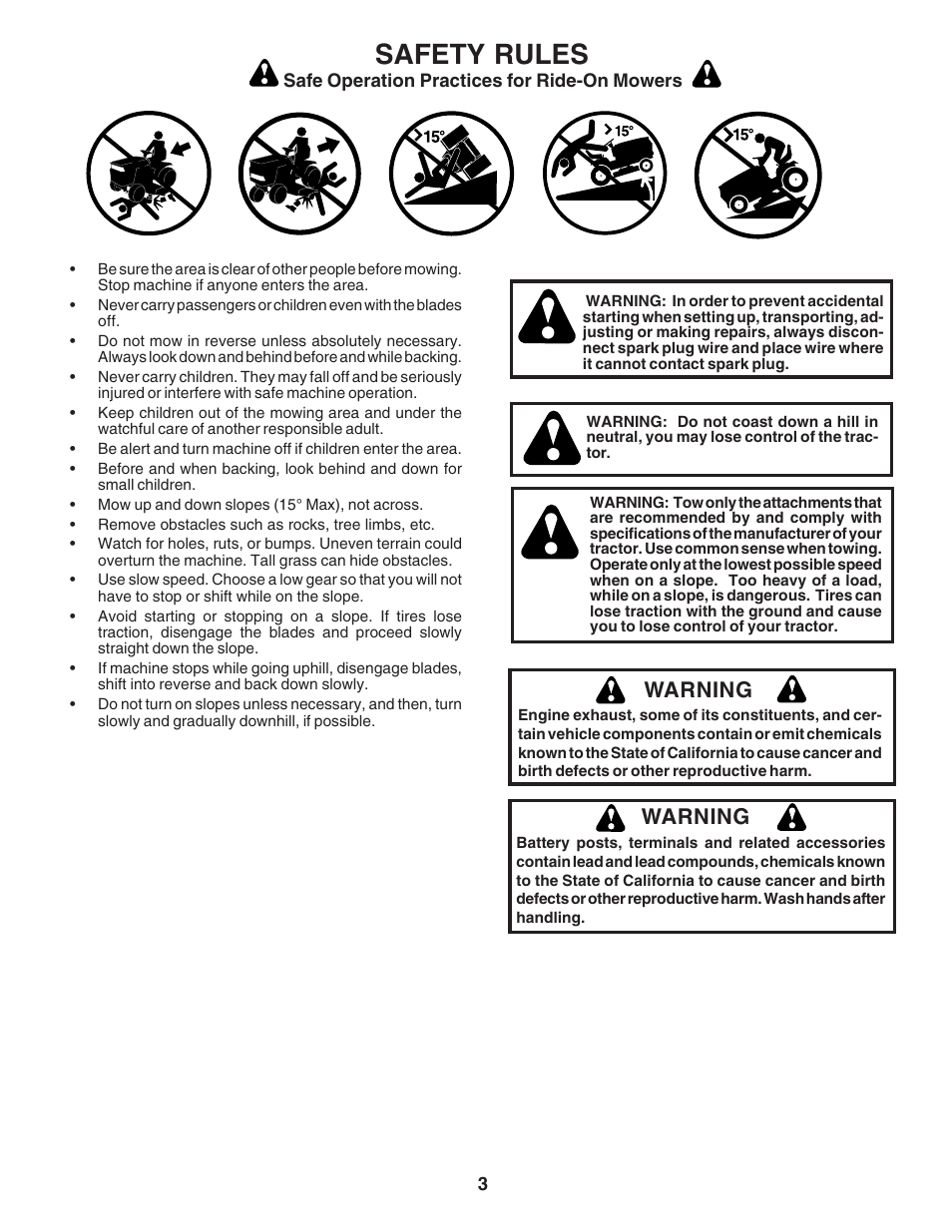 Safety rules, Warning | Poulan 183284 User Manual | Page 3 / 48