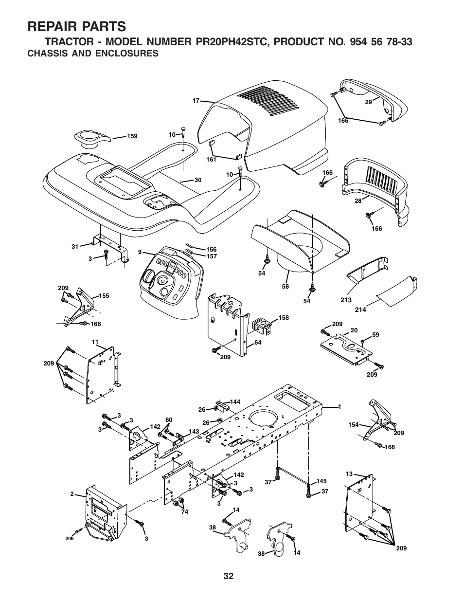 Repair parts, Chassis and enclosures | Poulan 183284 User Manual | Page 32 / 48