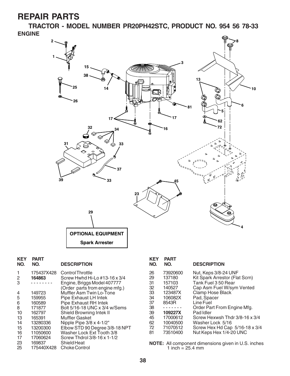 Repair parts | Poulan 183284 User Manual | Page 38 / 48