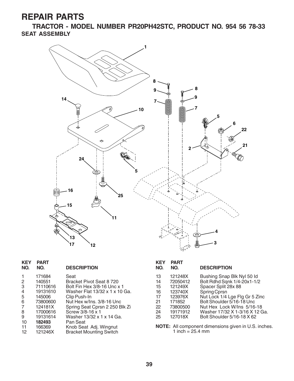 Repair parts | Poulan 183284 User Manual | Page 39 / 48