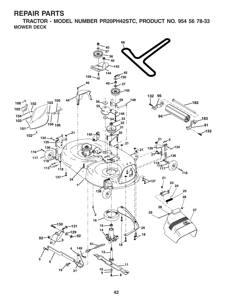 Repair parts, Mower deck | Poulan 183284 User Manual | Page 42 / 48