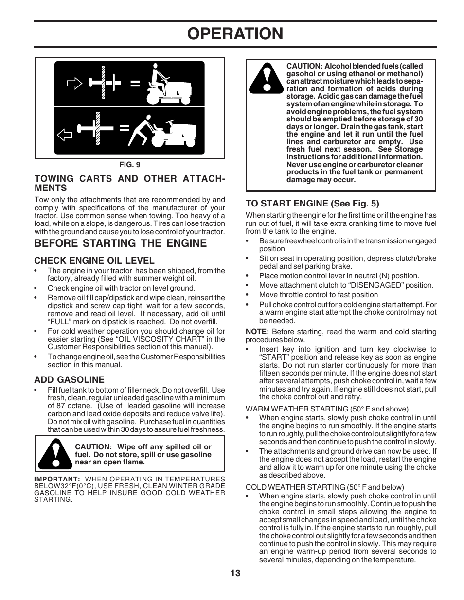Operation, Before starting the engine | Poulan 182770 User Manual | Page 13 / 48