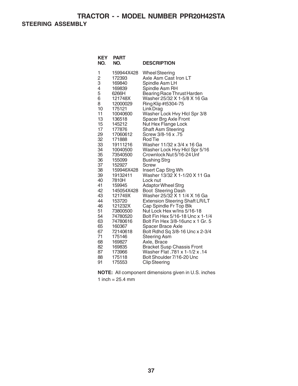 Tractor - - model number ppr20h42sta | Poulan 182770 User Manual | Page 37 / 48