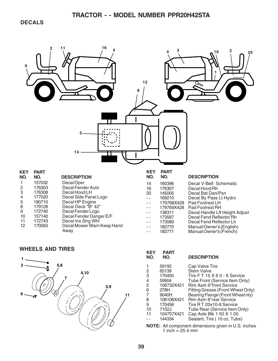Tractor - - model number ppr20h42sta | Poulan 182770 User Manual | Page 39 / 48
