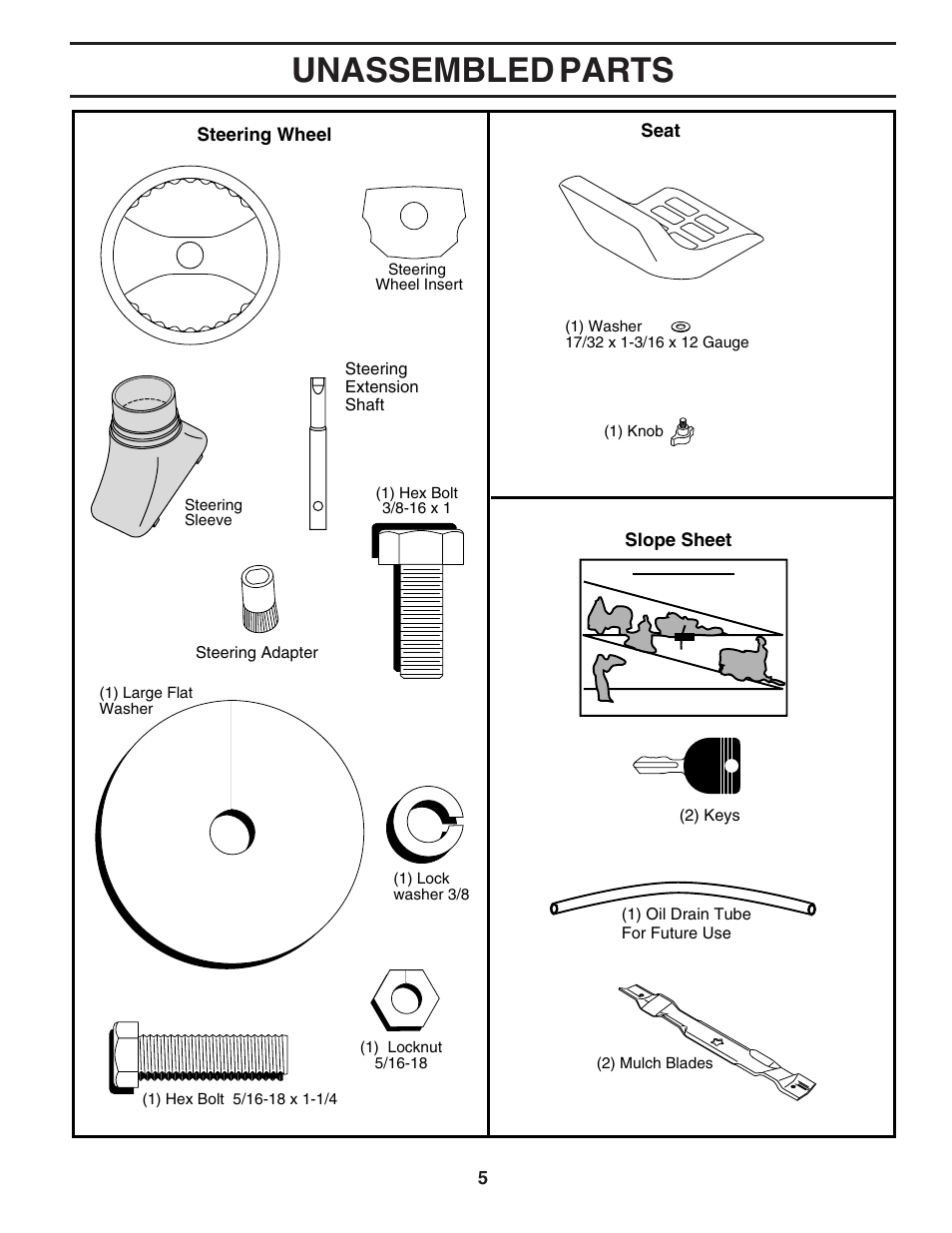 Unassembled parts | Poulan 182770 User Manual | Page 5 / 48