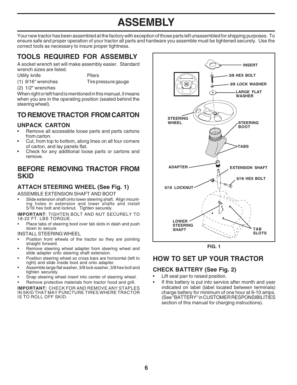 Assembly, Tools required for assembly, Before removing tractor from skid | How to set up your tractor | Poulan 182770 User Manual | Page 6 / 48