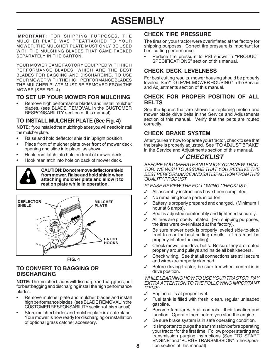 Assembly, Checklist | Poulan 182770 User Manual | Page 8 / 48