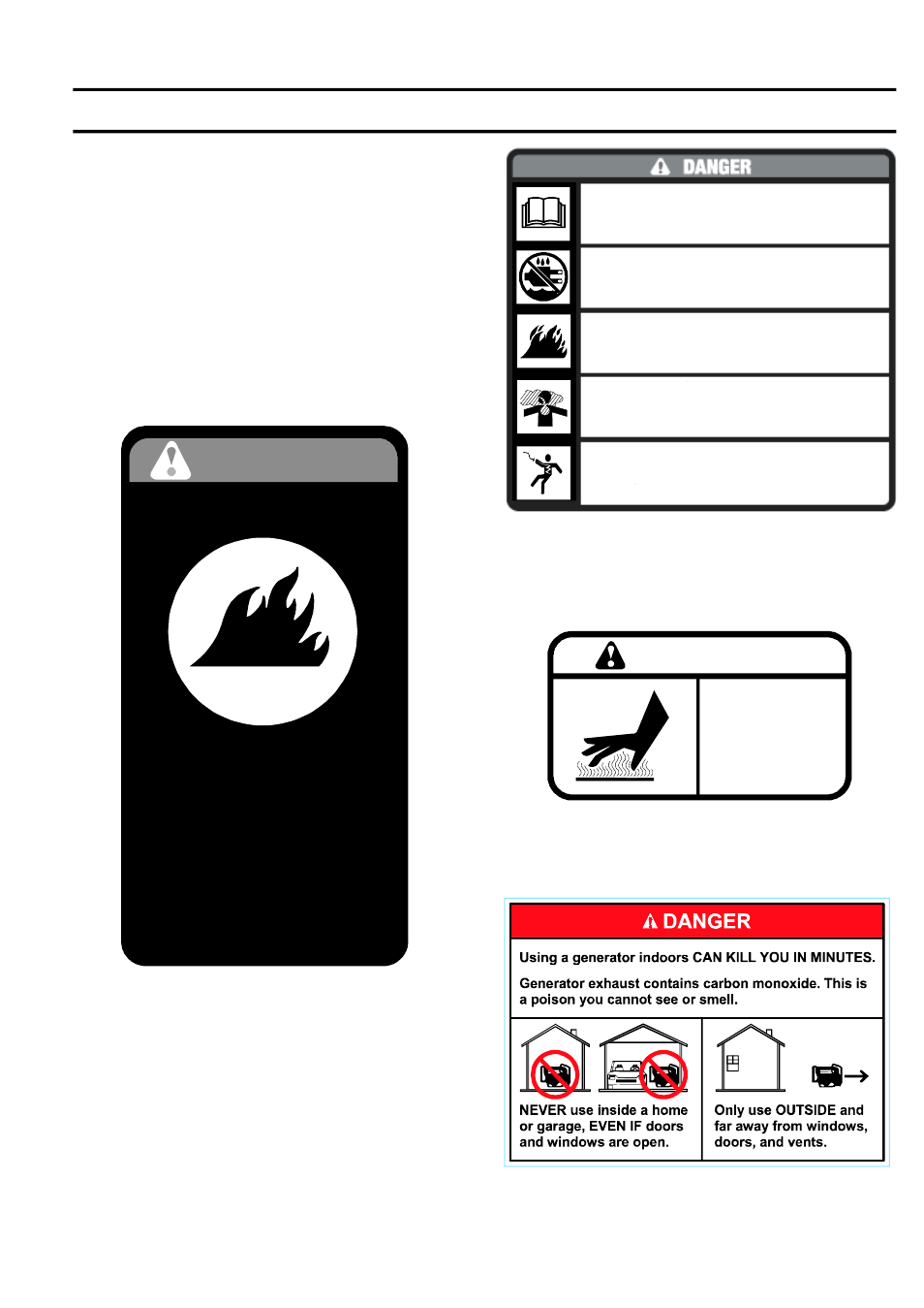 Symbols, Fuel overflow or leaking, Warning | Poulan Pro PP4300 User Manual | Page 7 / 28