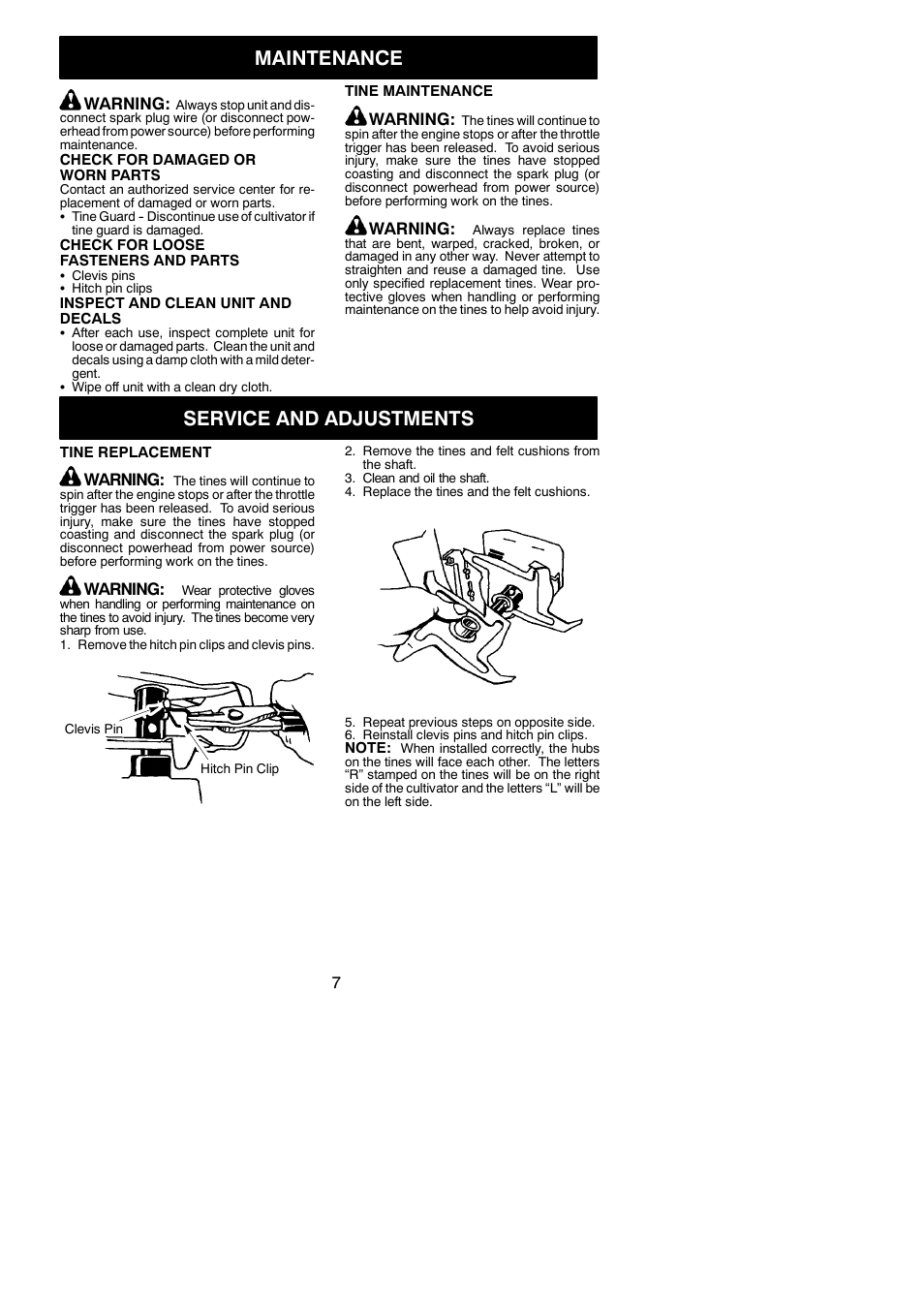 Maintenance, Service and adjustments | Poulan Pro PP2000T User Manual | Page 7 / 8