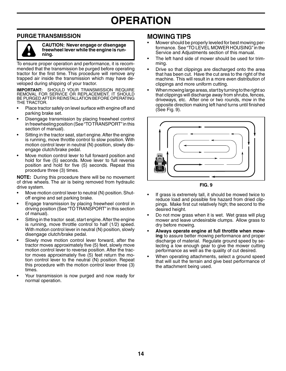 Operation, Mowing tips | Poulan 184523 User Manual | Page 14 / 48