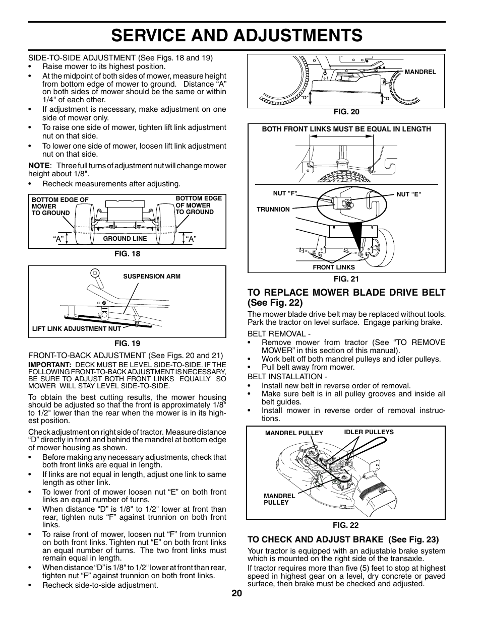 Service and adjustments | Poulan 184523 User Manual | Page 20 / 48